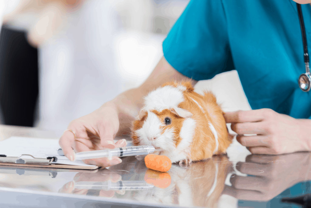 a sick guinea pig getting being given with a medicine