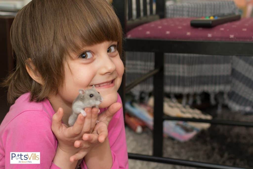 a kid playing with hamster
