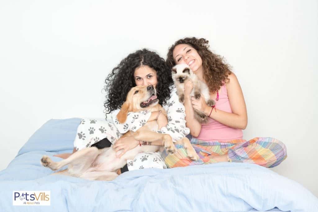 girl with their pets in happy moods