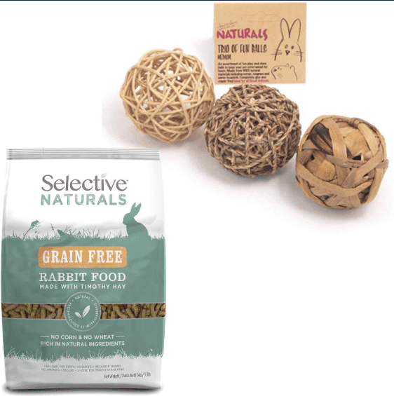 Bundle: Naturals by Rosewood Trio of Fun Balls Toy + Science Selective Naturals Grain-Free Rabbit Food