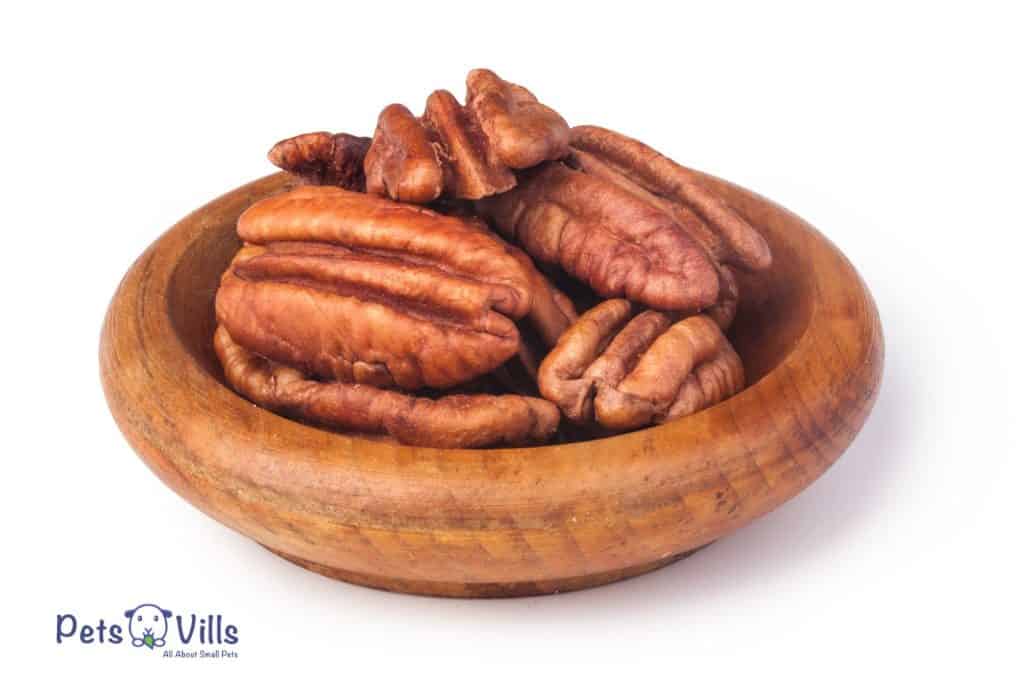 pecan nuts on a small wooden bowl