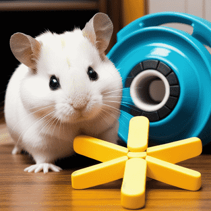 Adult hamster playing with its toys
