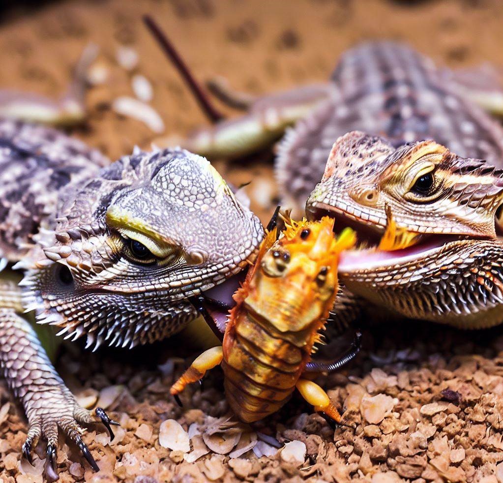 Bearded dragons eating brown marmorated stink bug
