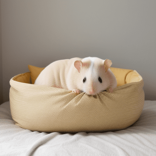 Hairless hamster in its bed