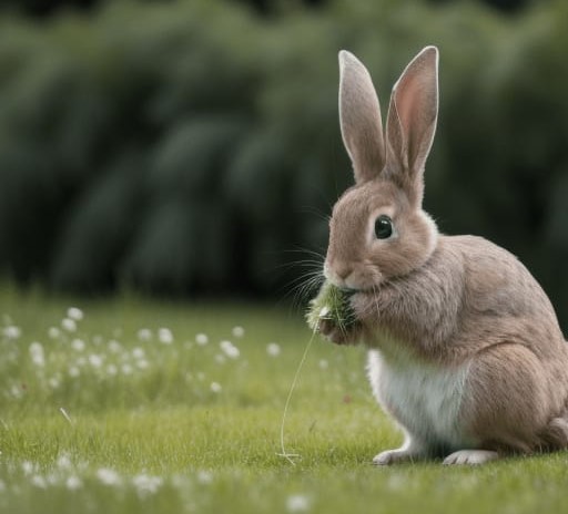 Rabbit enjoying eating dill