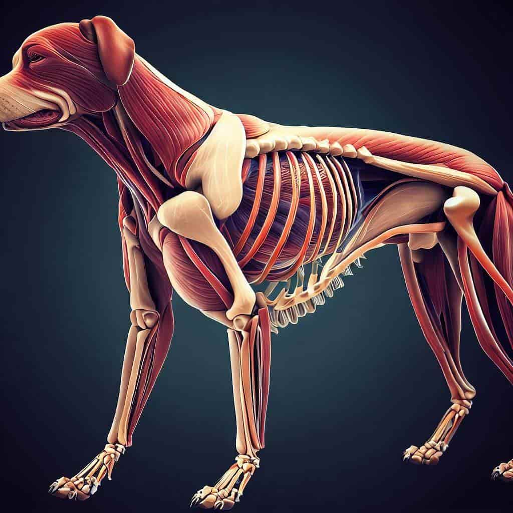 The musculoskeletal structure of a dog