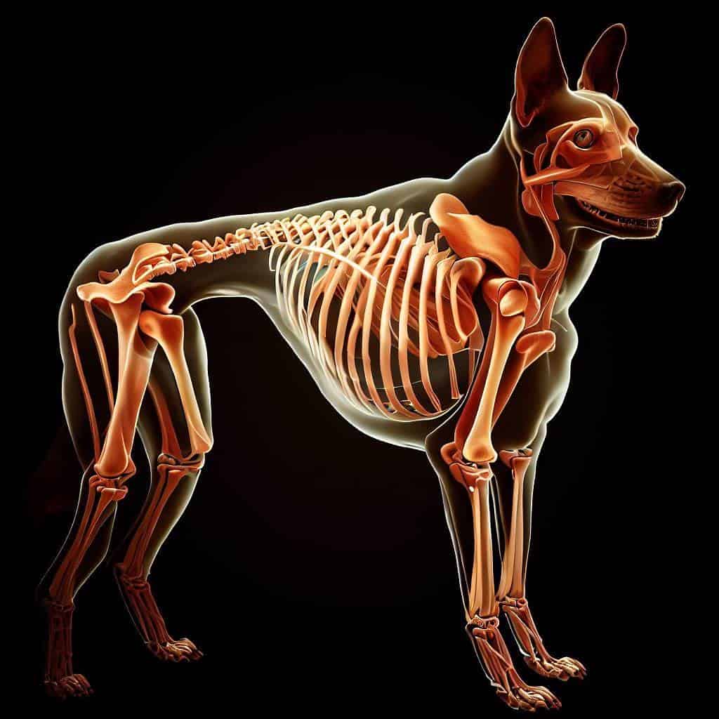 The skeletal system of a female dog