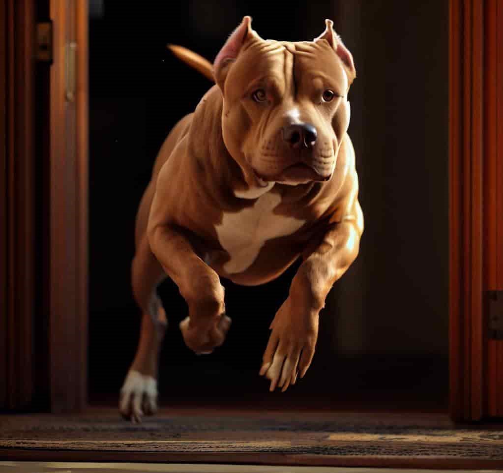 A pitbull is escaping after opening the door