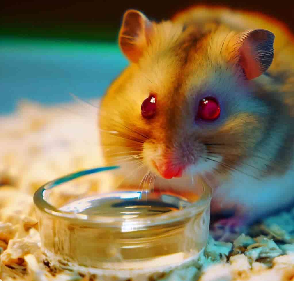 Hamsters with Red Eyes drinking fresh water